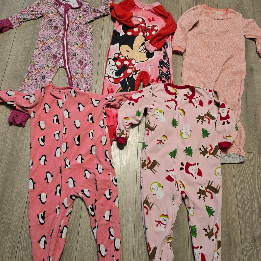 Toddler Girls 3T Footed Pajamas Set of 5 Footies